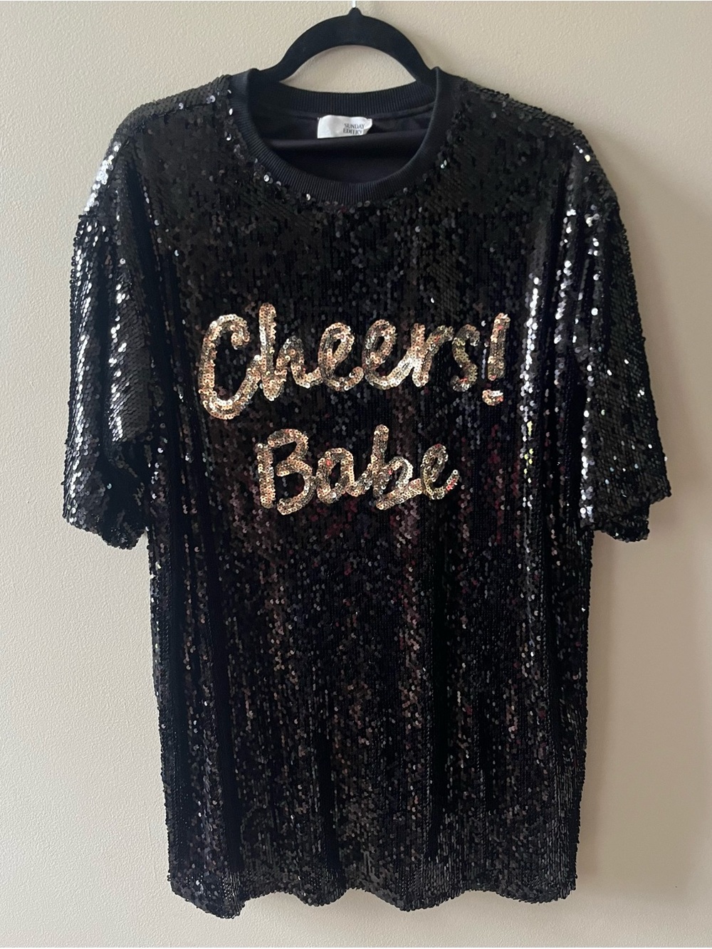 Sunday Edition Cheers! Babe All Over Sequin Short Sleeve Dress Women's Medium
